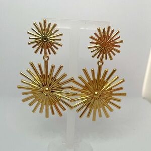 NWT Boutique Dramatic Gold Sunburst Art Deco Geometric Statement Earrings